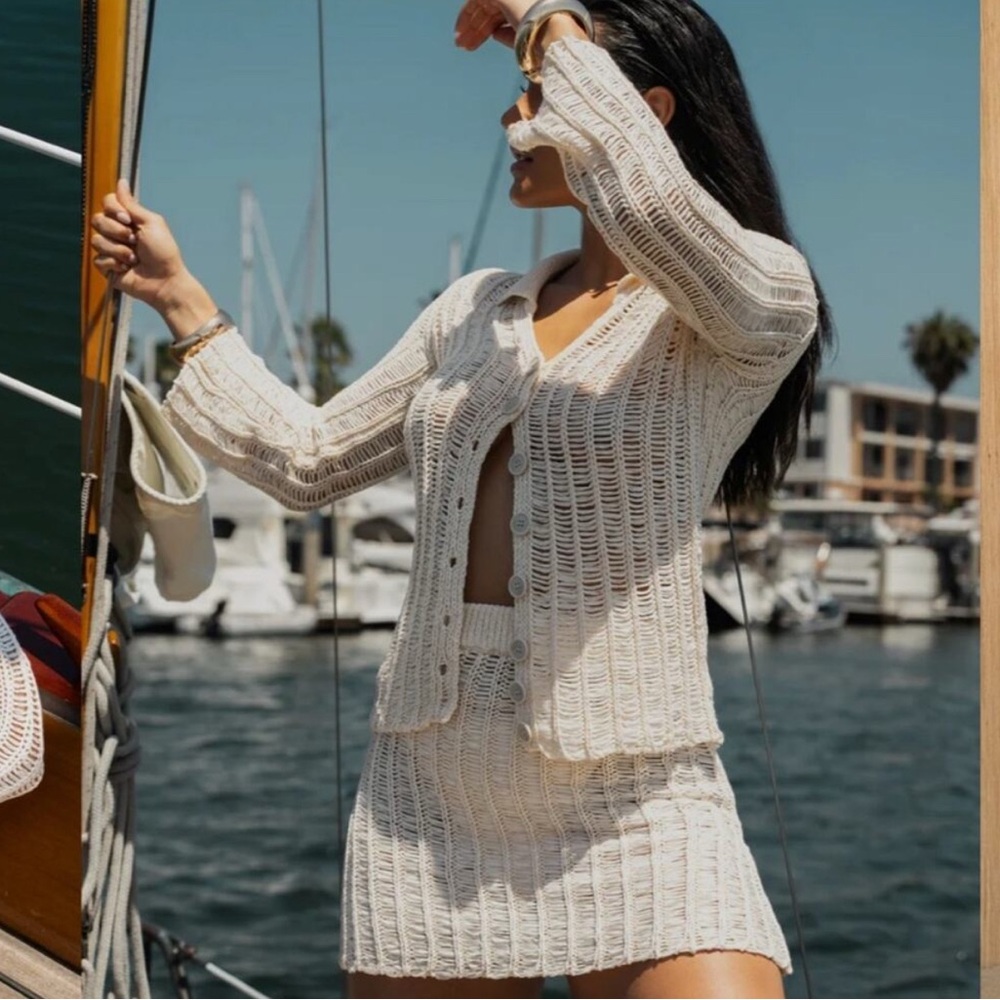 JLUXLABEL Oceana Cream Knit Cardigan and Skirt Set